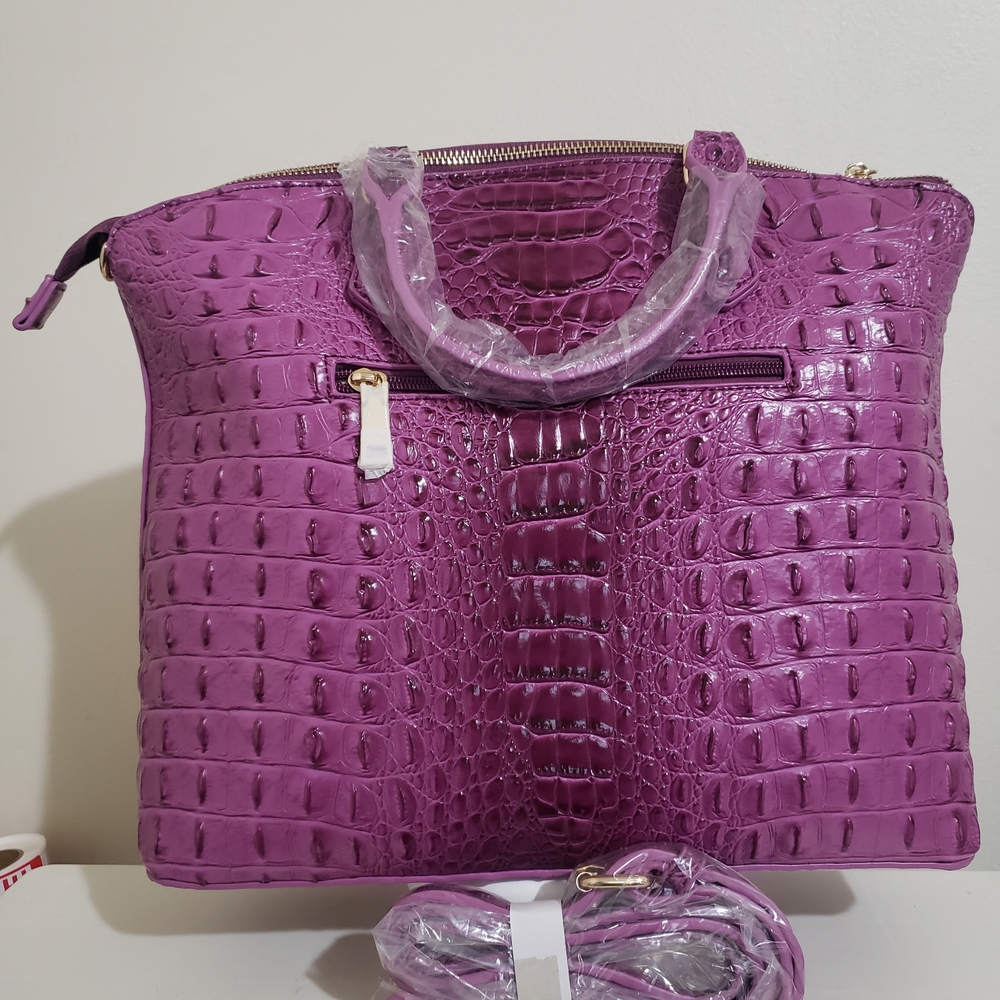 Croc-Embossed Purple Tote with Zip Pocket